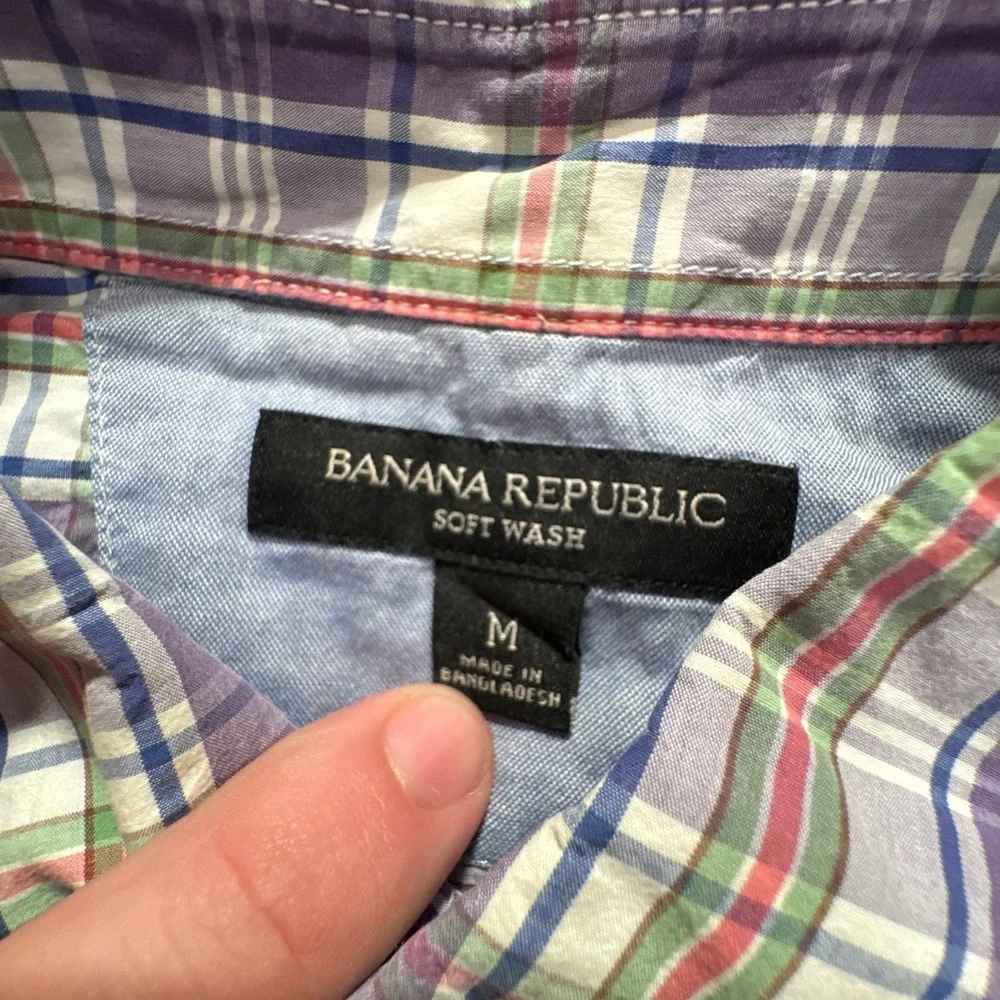 Banana Republic Shirt Mens Medium Purple Cotton Plaid Soft‎ Wash Button Down